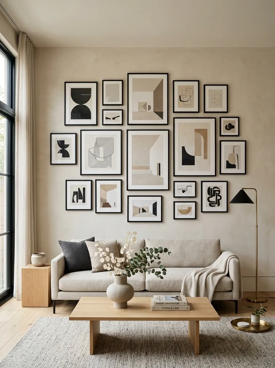 Black-and-Brass Gallery Wall With Graphic Artwork