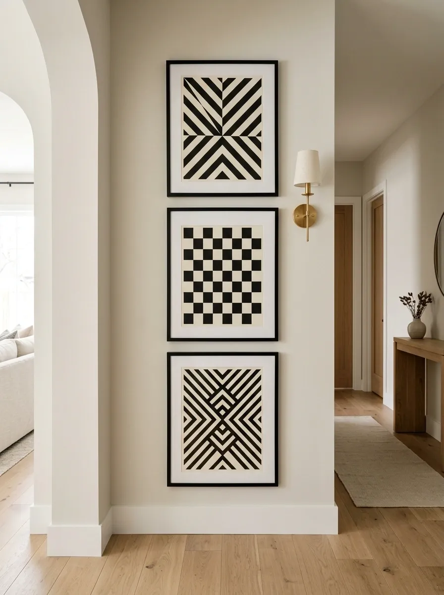 Black-and-Cream Checkerboard Art Column