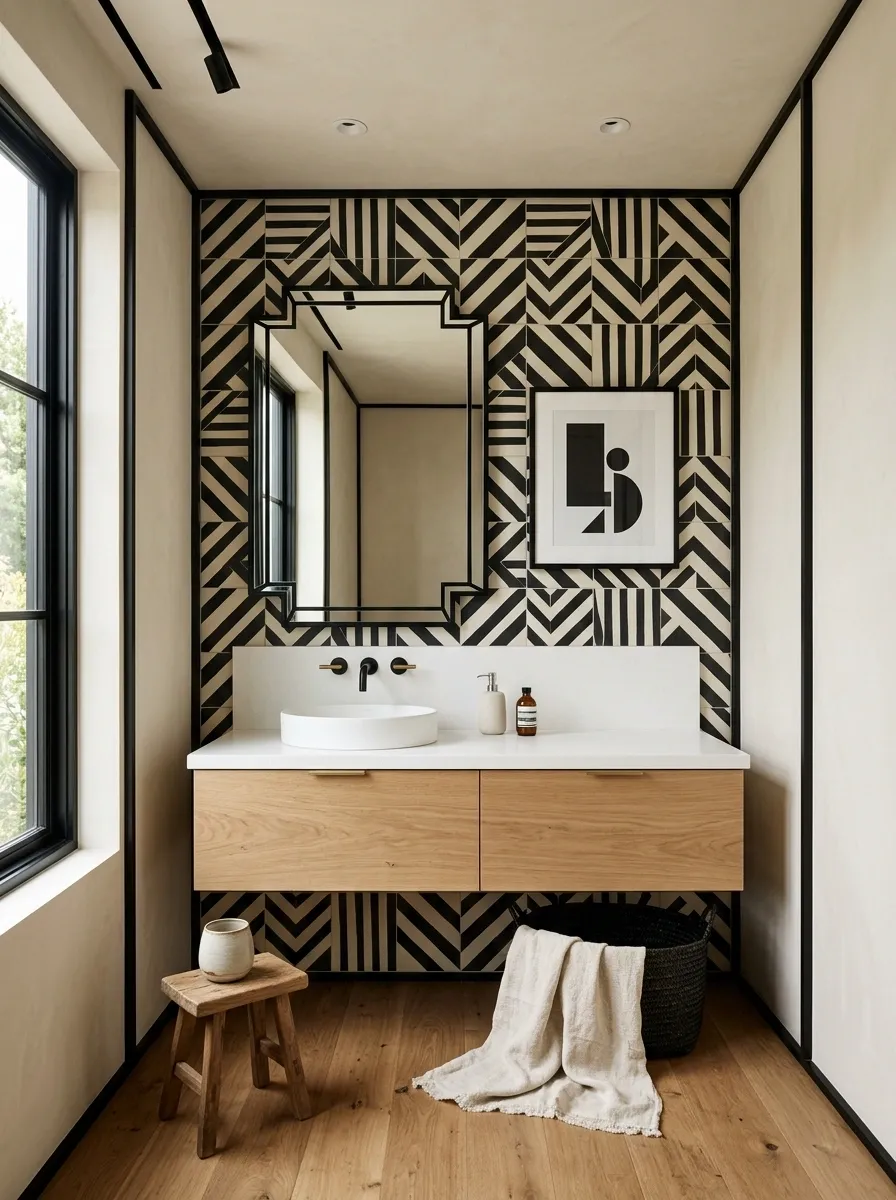 Black-and-Cream Graphic Bathroom