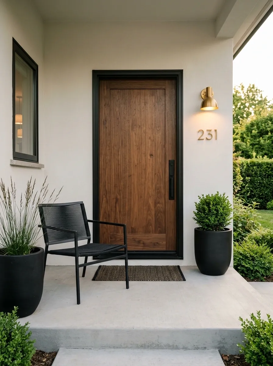 Black-and-Walnut Contemporary Entry Porch