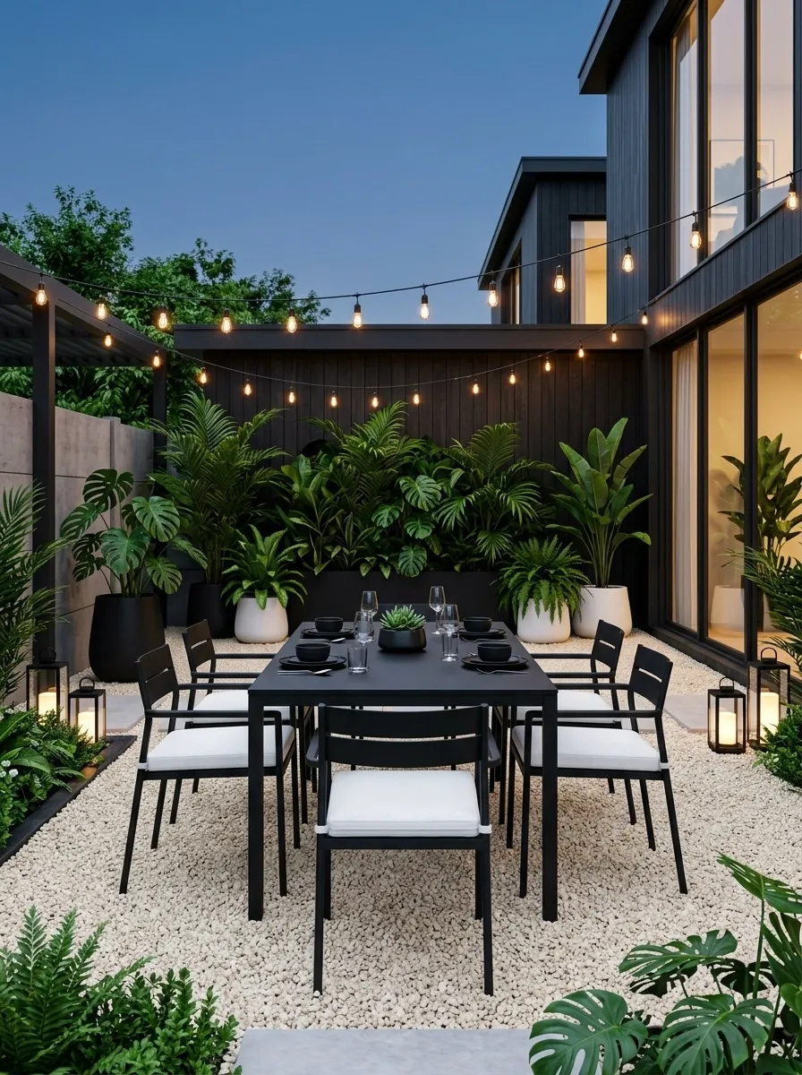 Black-and-White Backyard With Greenery