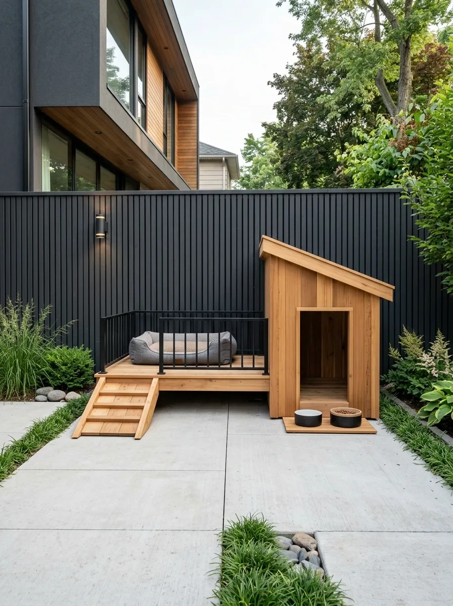 Black-and-Wood Dog Corner With Contemporary Fencing