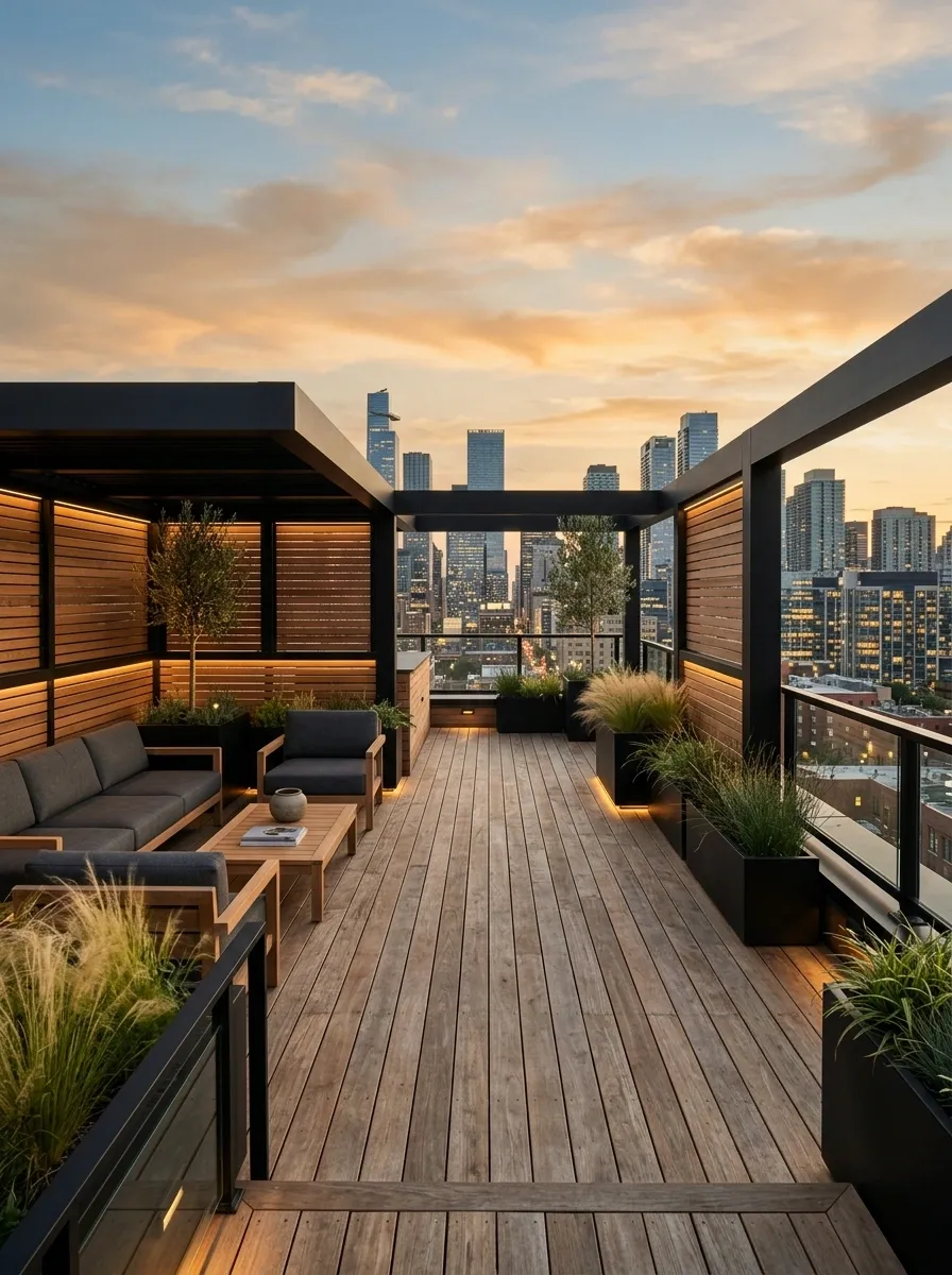 Black-and-Wood Rooftop With a Modern Architectural Mood