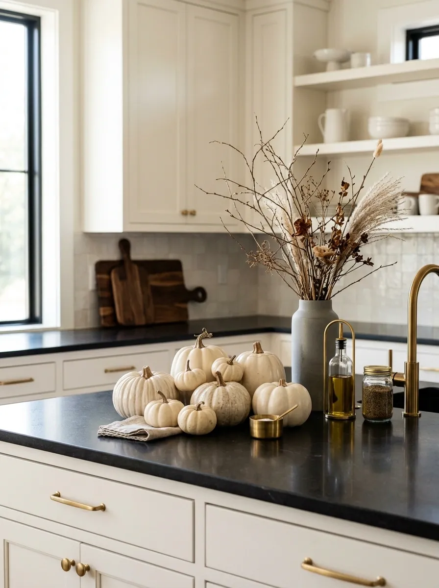 Black Countertop With Cream Pumpkin Cluster