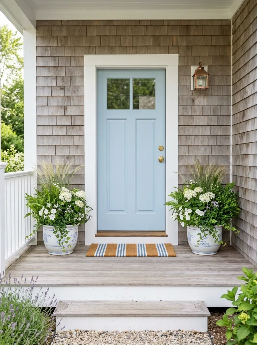 Blue-and-White Coastal Porch Planters