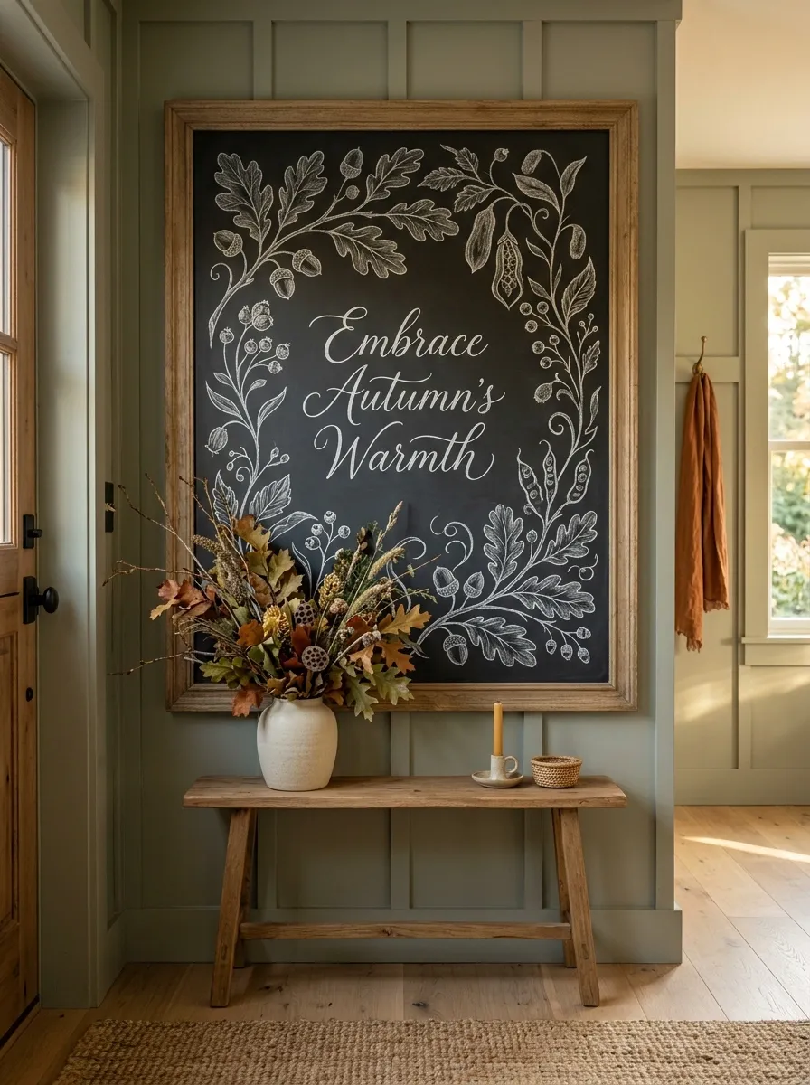 Botanical Fall Chalkboard With Realistic Leaf Illustrations