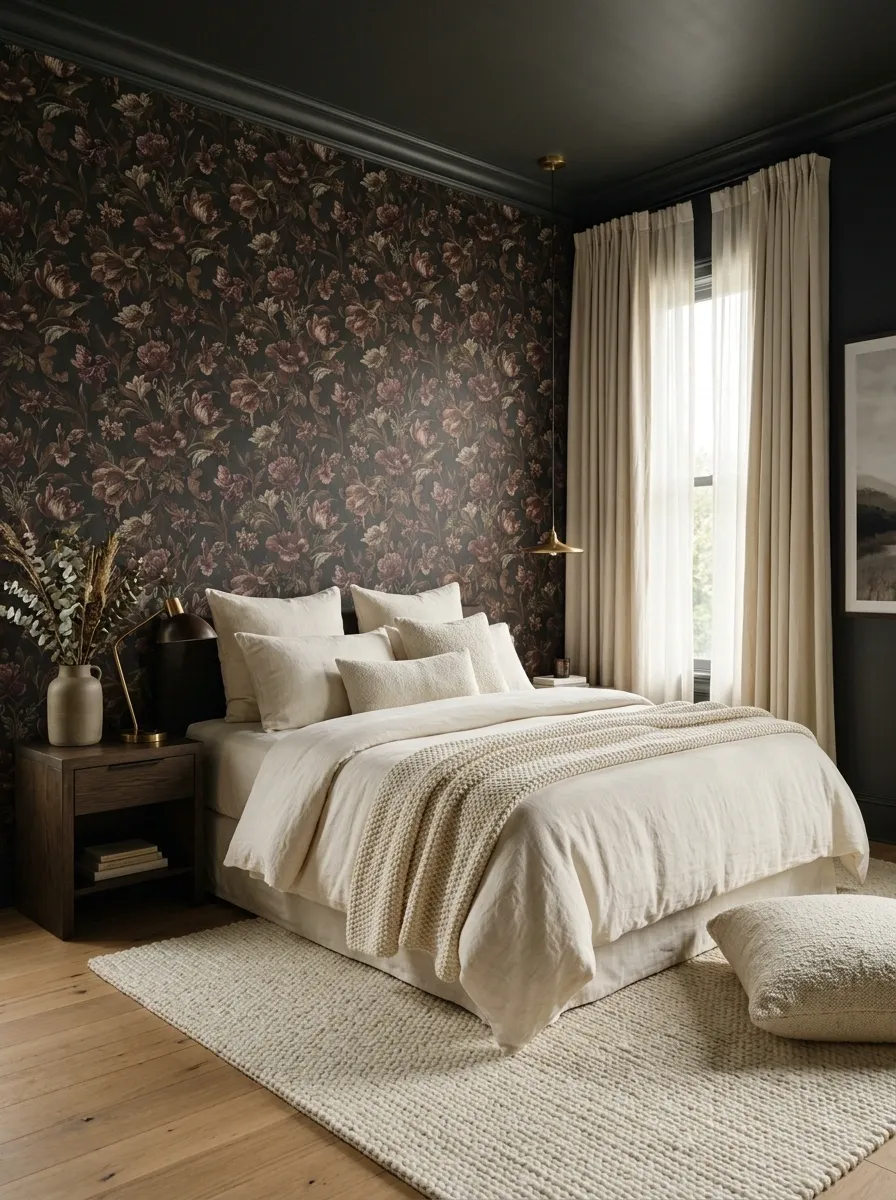 Break Up Deep Florals With Warm Cream Textiles
