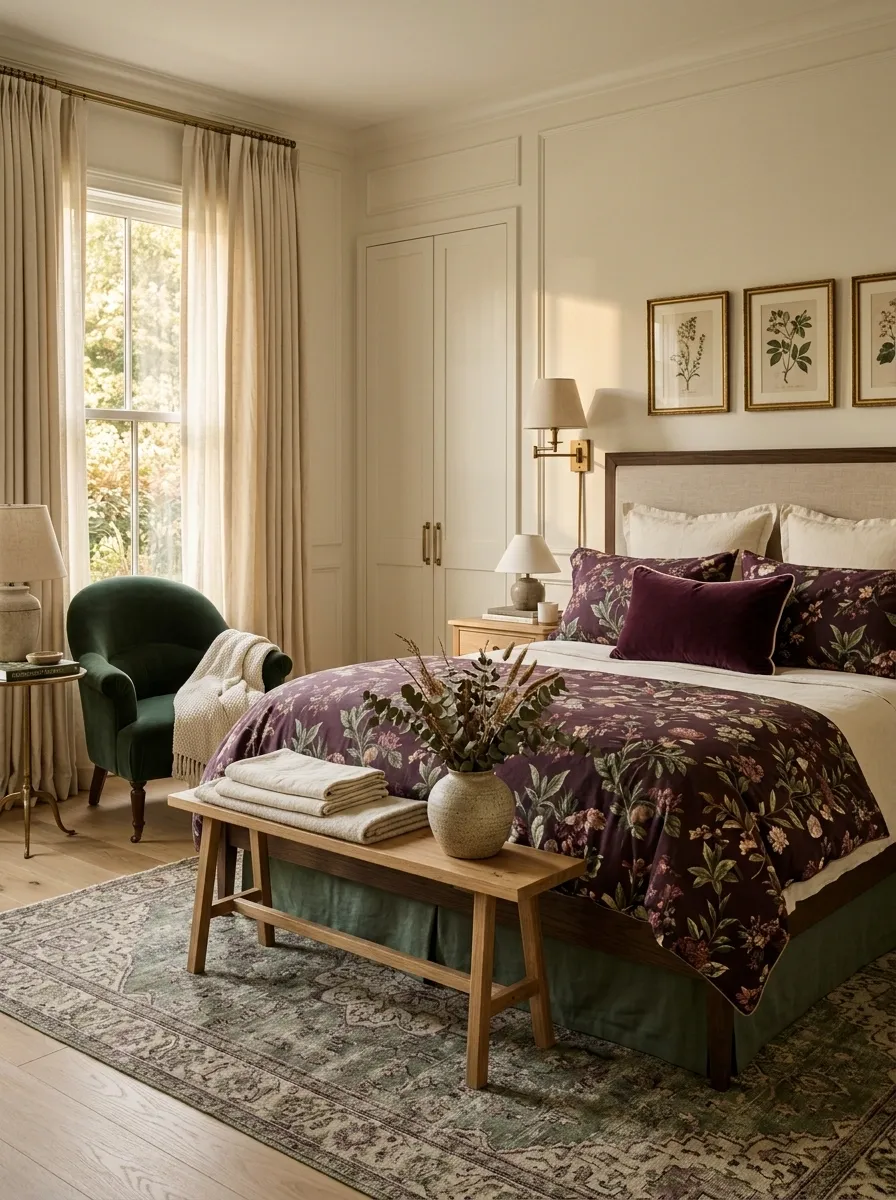 Bring In Dark Green for a Botanical Bedroom Palette