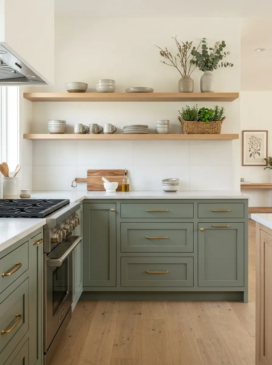 Bring Sage Into the Kitchen With Lower Cabinets