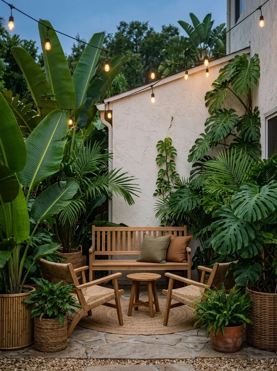 Budget Tropical Backyard With Oversized Greenery