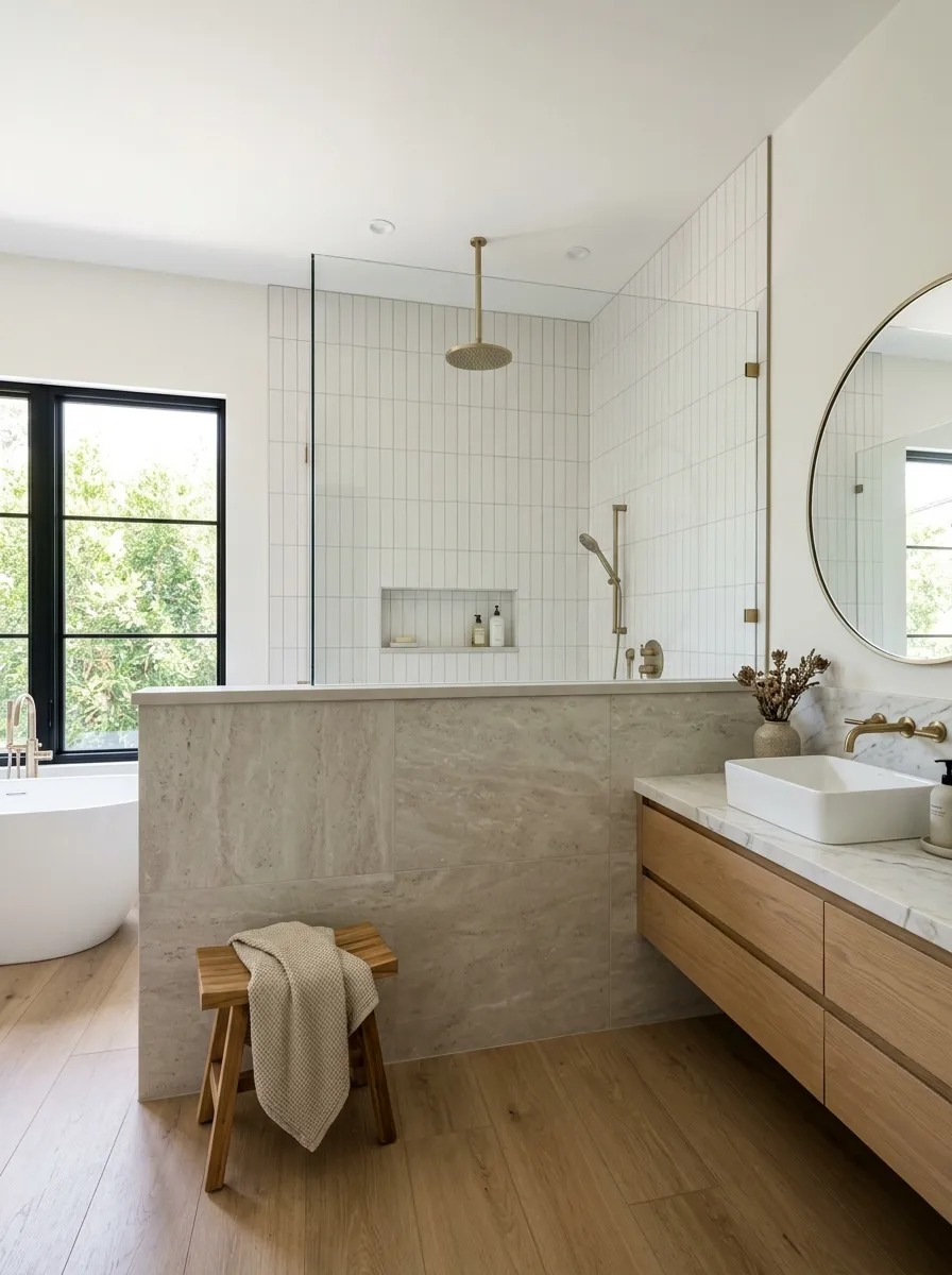 Build a long half wall beside the shower opening