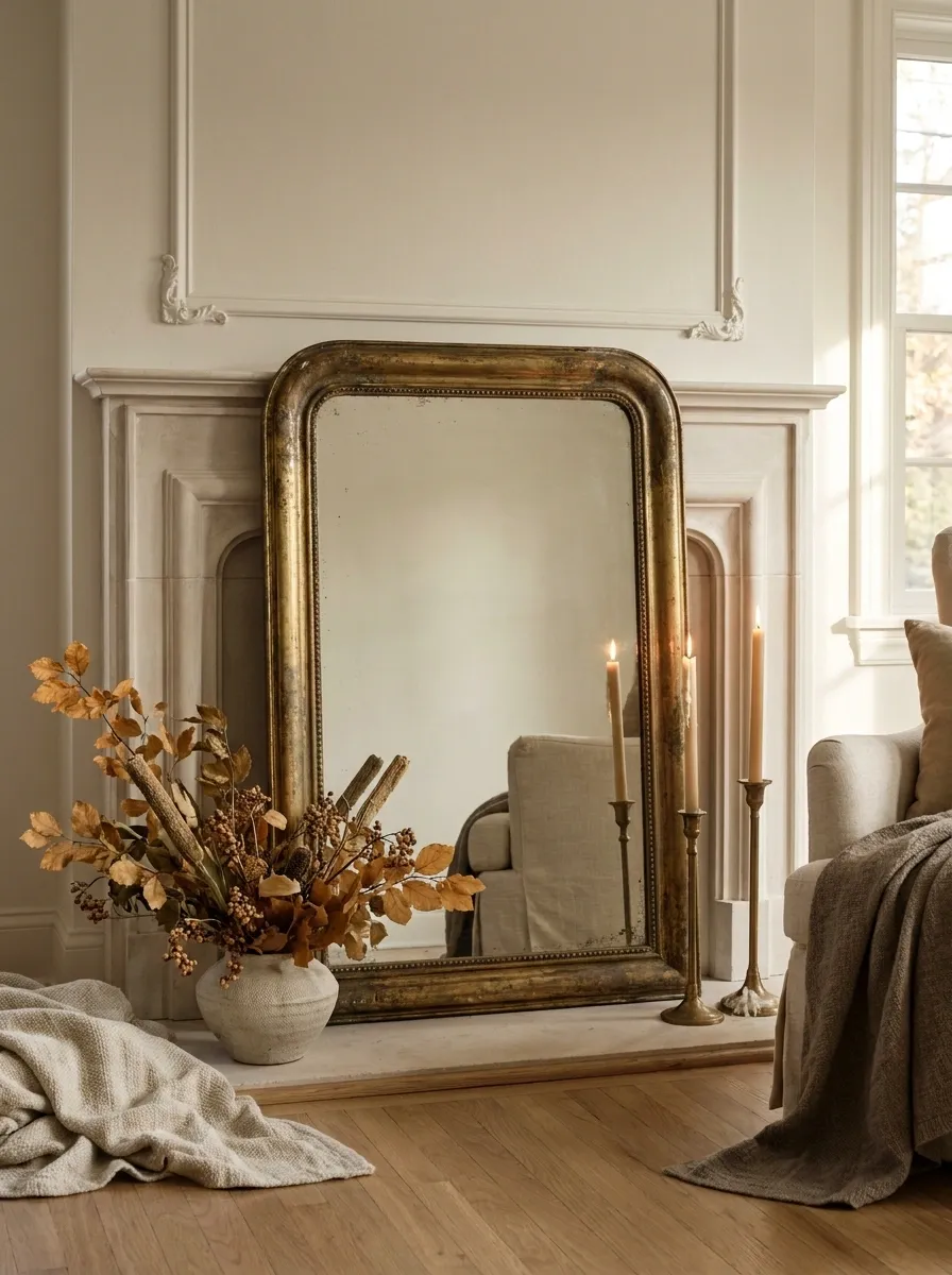Build a Mantel Around an Old Brass Mirror and Taper Candles