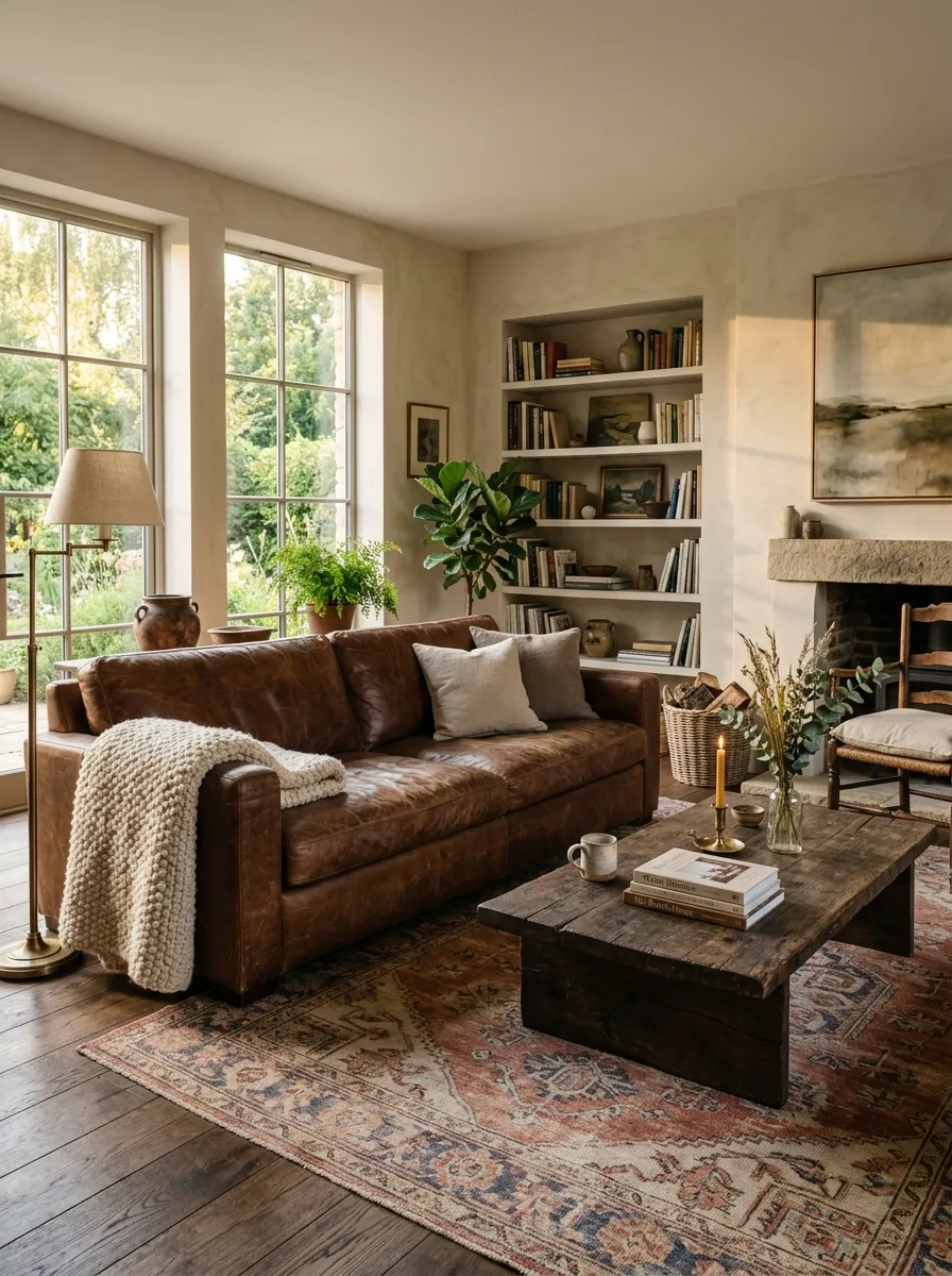 Build the Room Around a Worn Leather Sofa