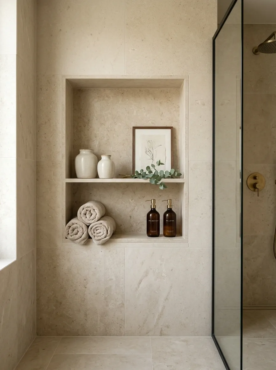Built-In Recessed Shelf With Integrated Bathroom Styling