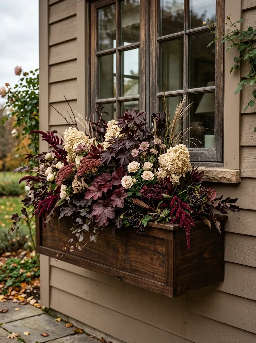 Burgundy Foliage and Cream Flowers