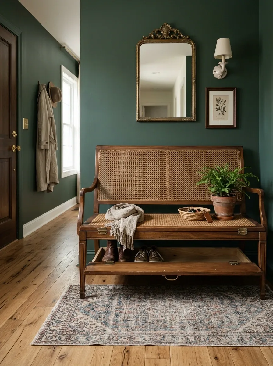 Cane Bench With Hidden Storage