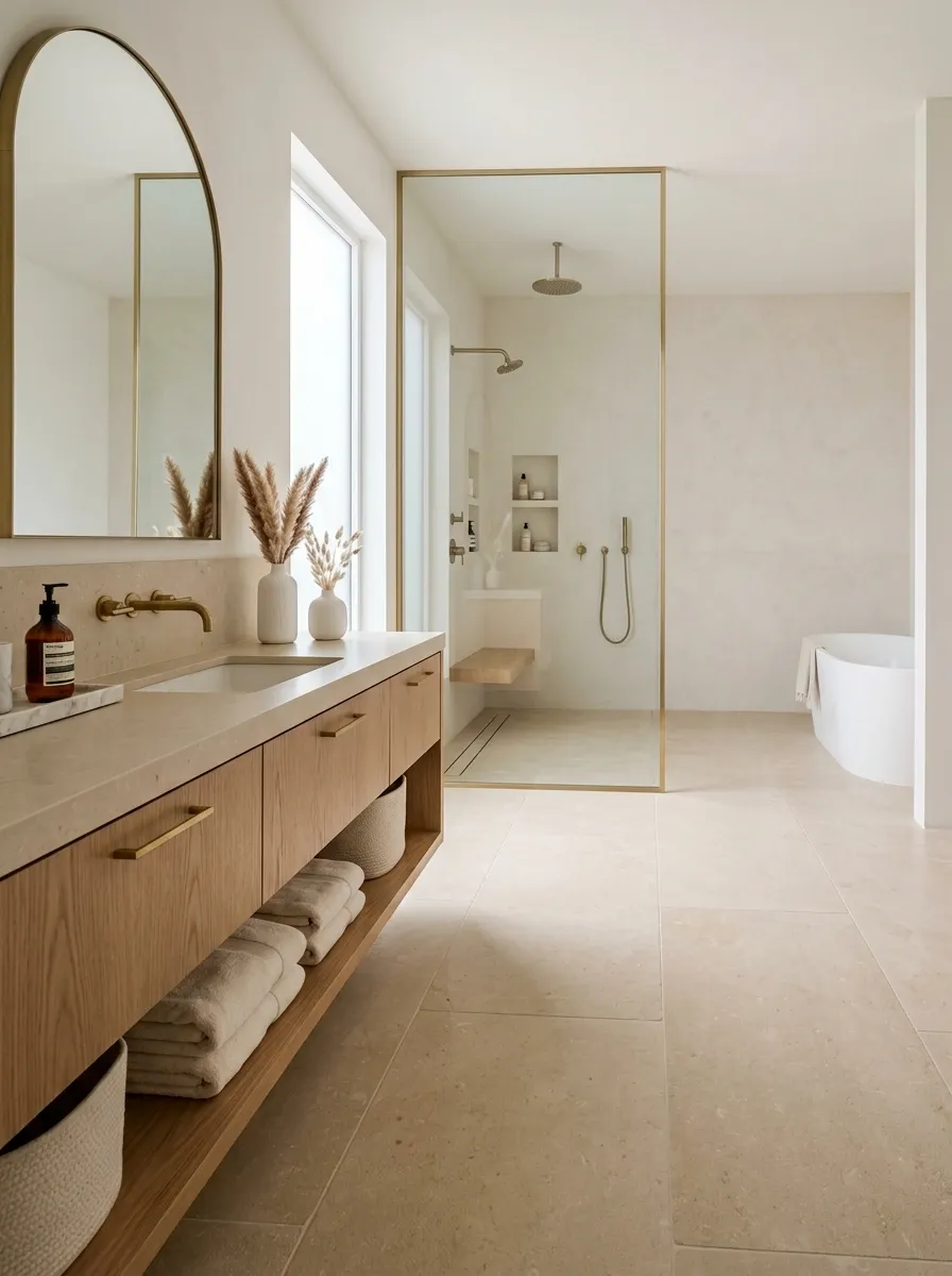 Carry the Same Floor Tone Into the Shower Area