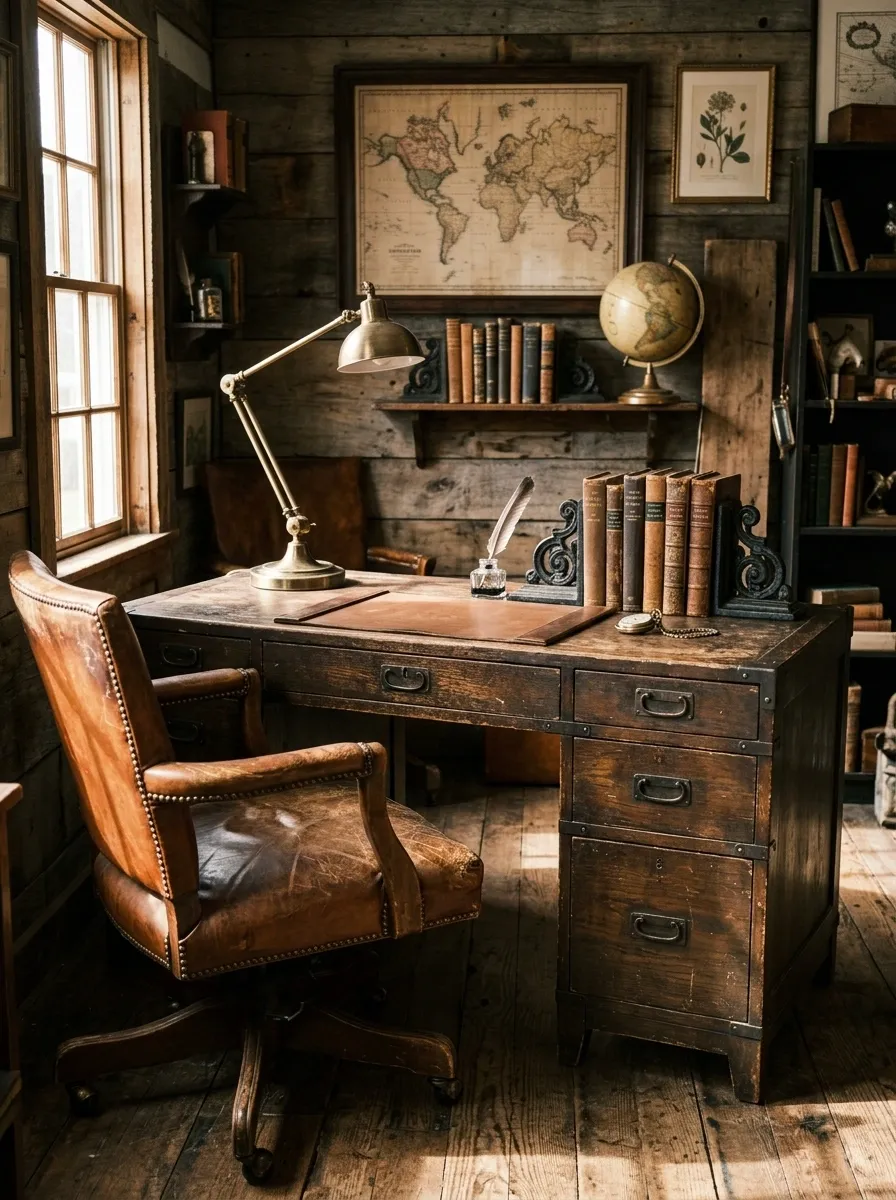 Cast Iron and Leather Study Corner