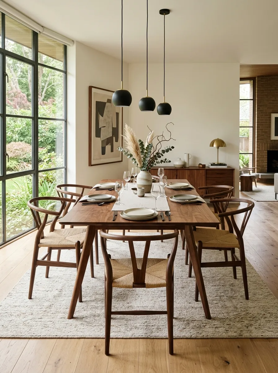 Center the Room Around a Walnut Dining Table With Tapered Legs