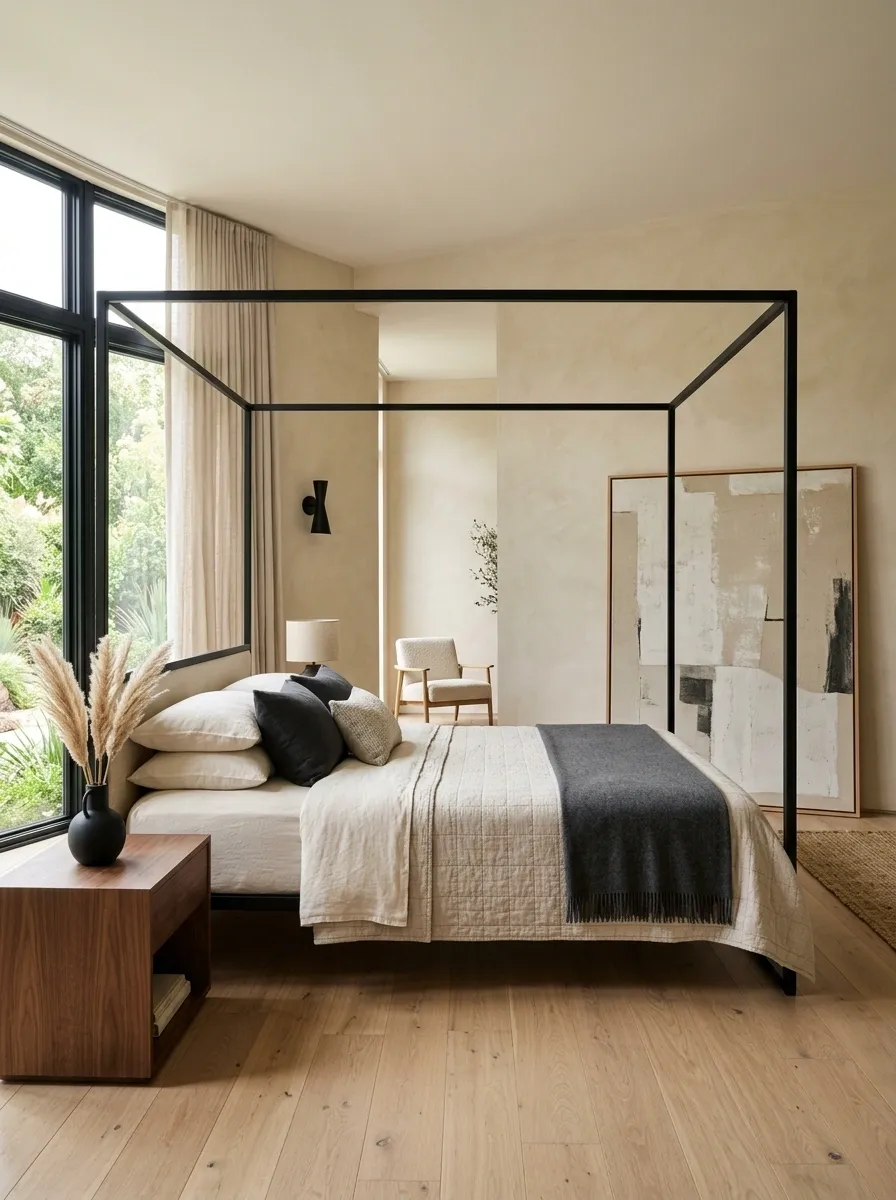 Choose Low-Profile Bedding for a More Modern Canopy Bed