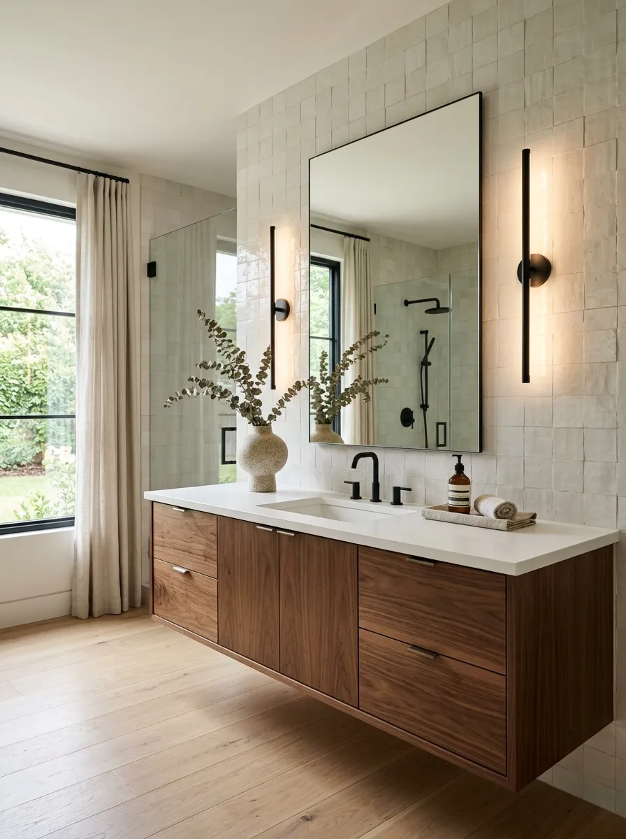 Choose Sconces That Echo the Vanity Shape