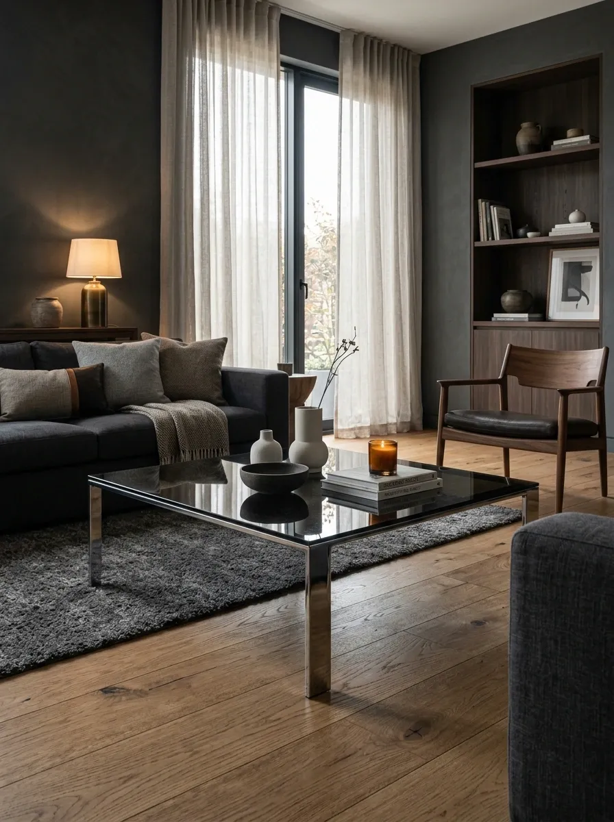Choose Smoky Glass With Chrome for a Moody Modern Room