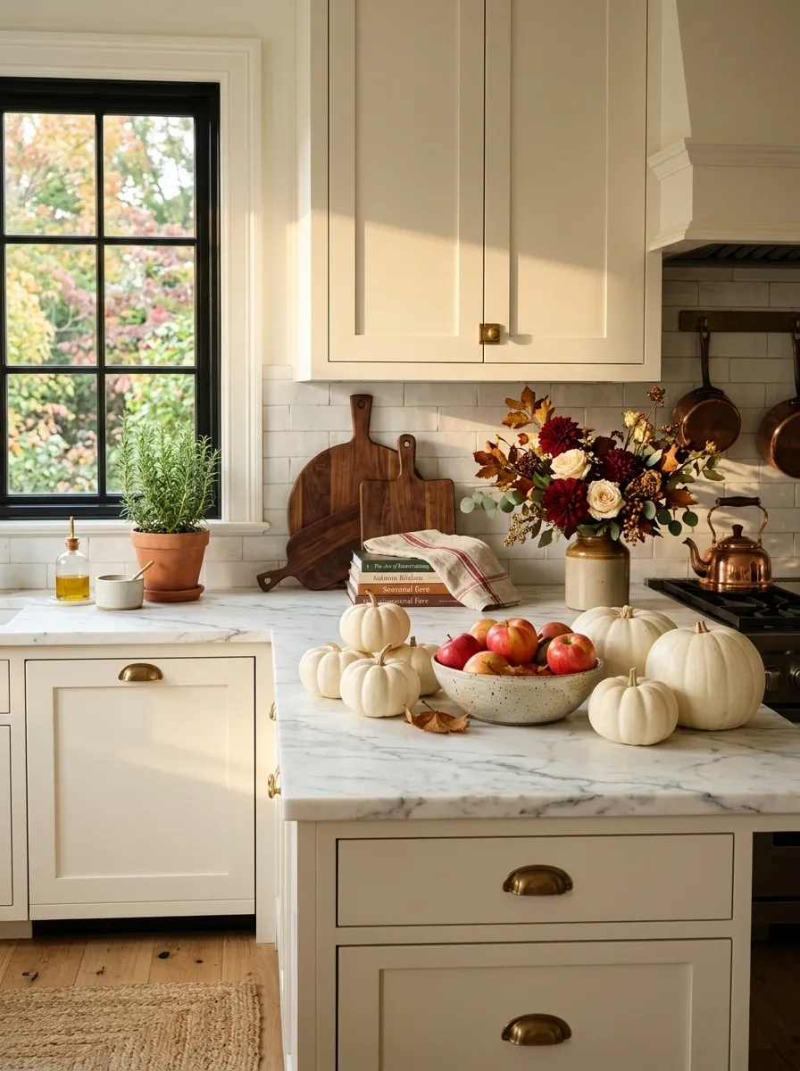 Classic Cream Kitchen With Cranberry Accents