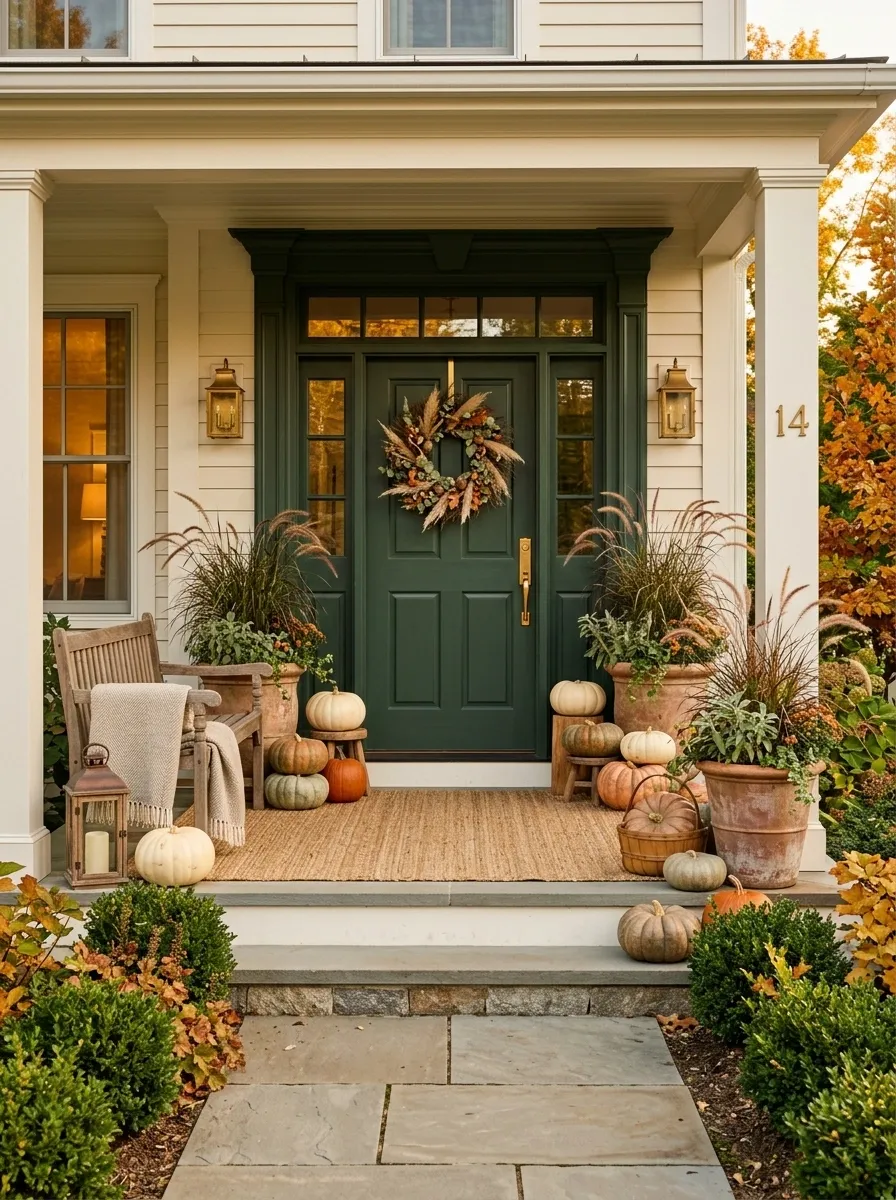 Classic Front Porch With Layered Pumpkin Tones