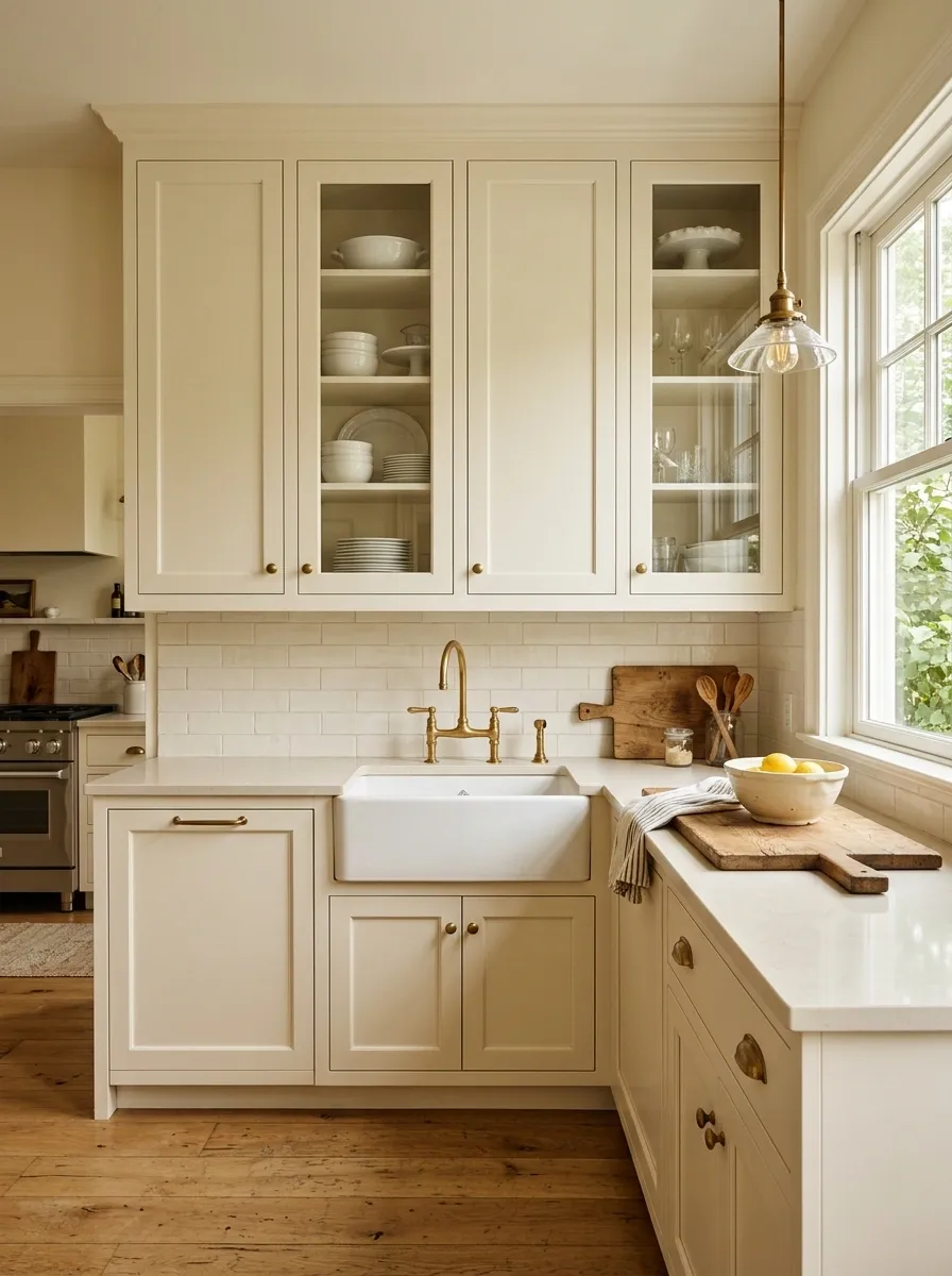 Classic Kitchen With Glass-Front Upper Cabinets