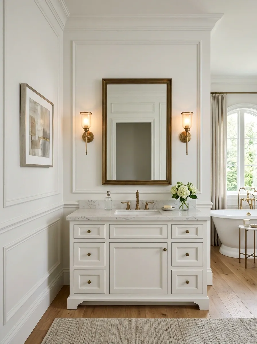 Classic White Bathroom With Picture-Frame Molding