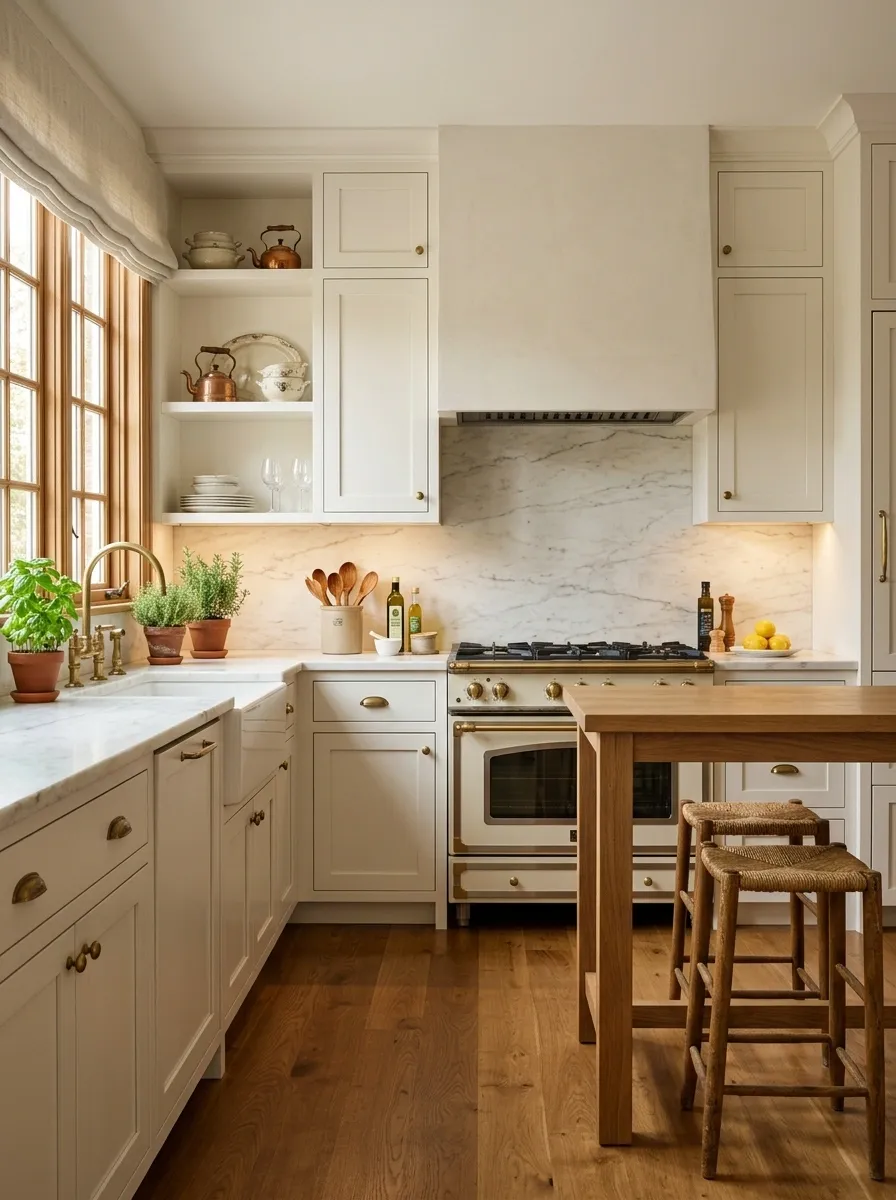 Classic White Kitchen With Marble-Focused Finish
