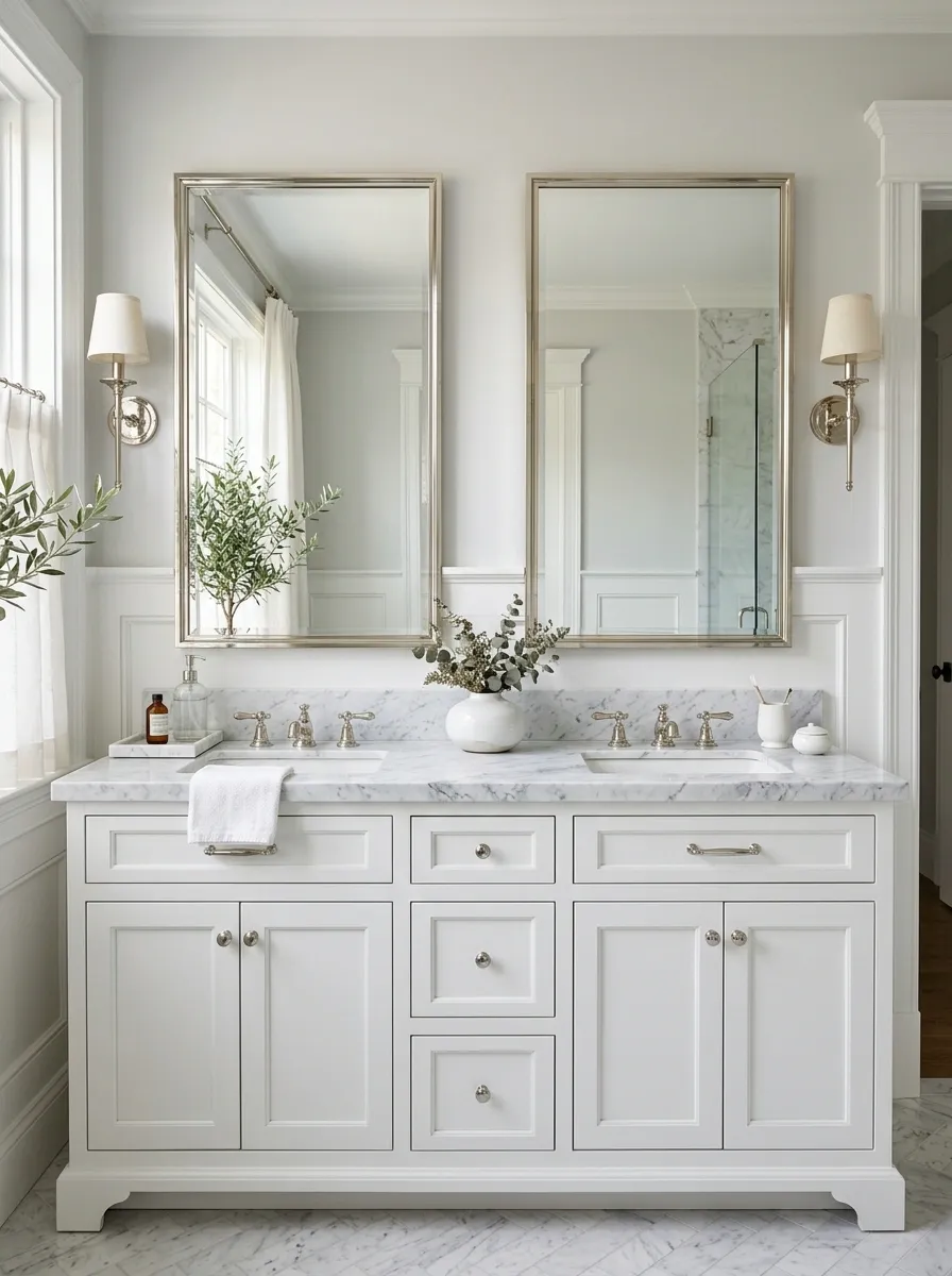 Classic White Vanity With Marble and Polished Nickel