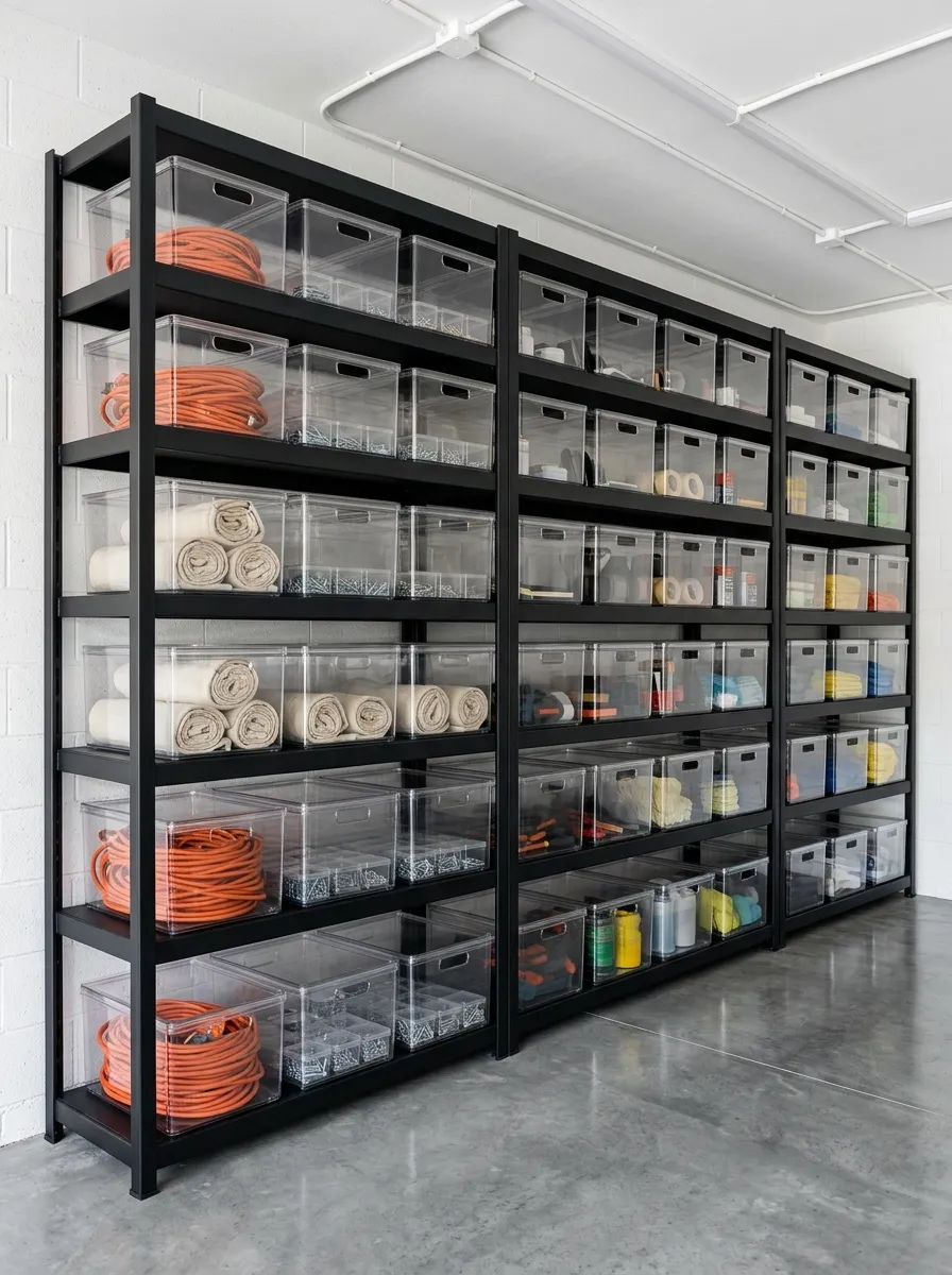 Clear Bins Labeled by Contents, Not Guesswork