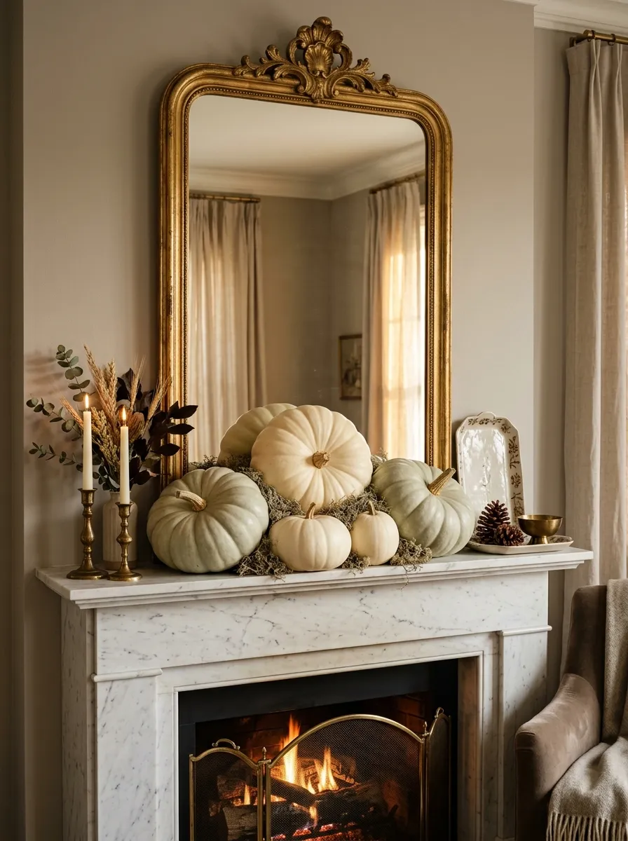Cluster Cream Heirloom Pumpkins in Odd Numbers