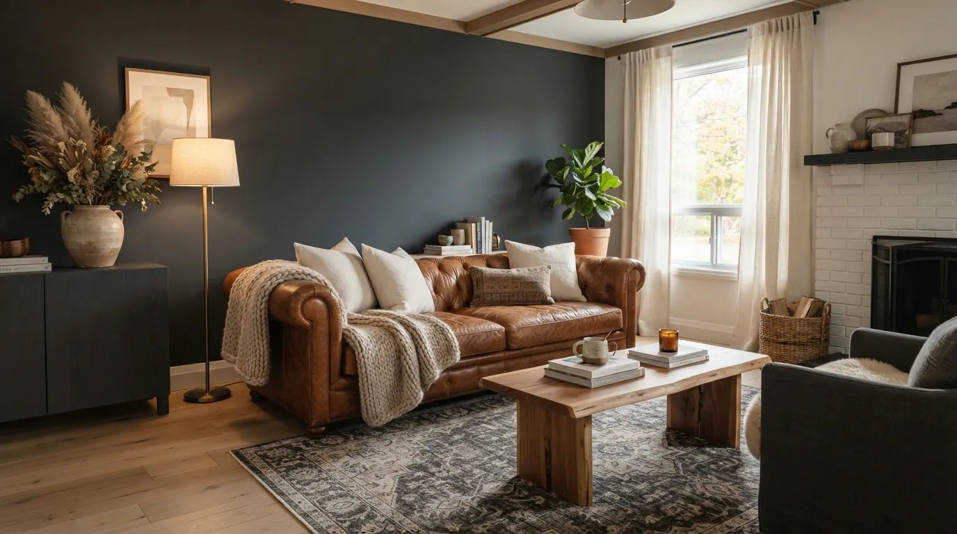 Cognac Leather, Charcoal, and Warm Ivory