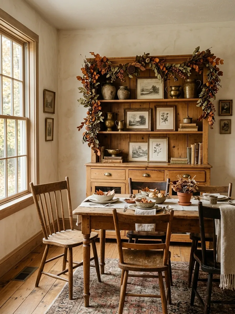 Collected Vintage Hutch With Cascading Autumn Garland