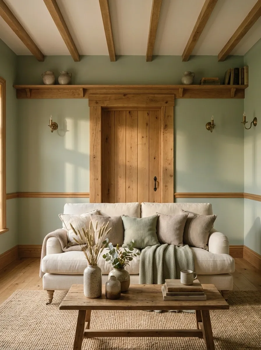 Combine Sage Walls With Warm Wood Trim