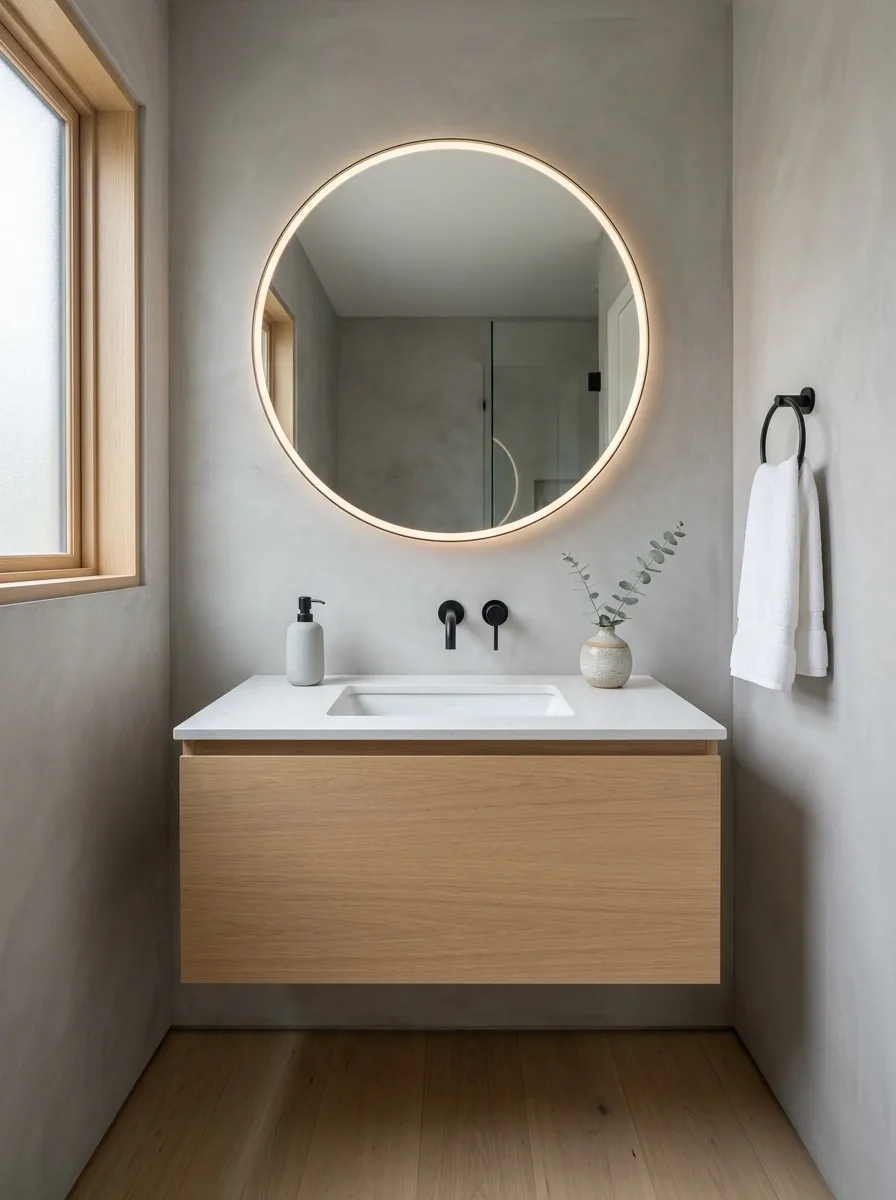 Compact Floating Vanity With Wall-Mounted Fixtures