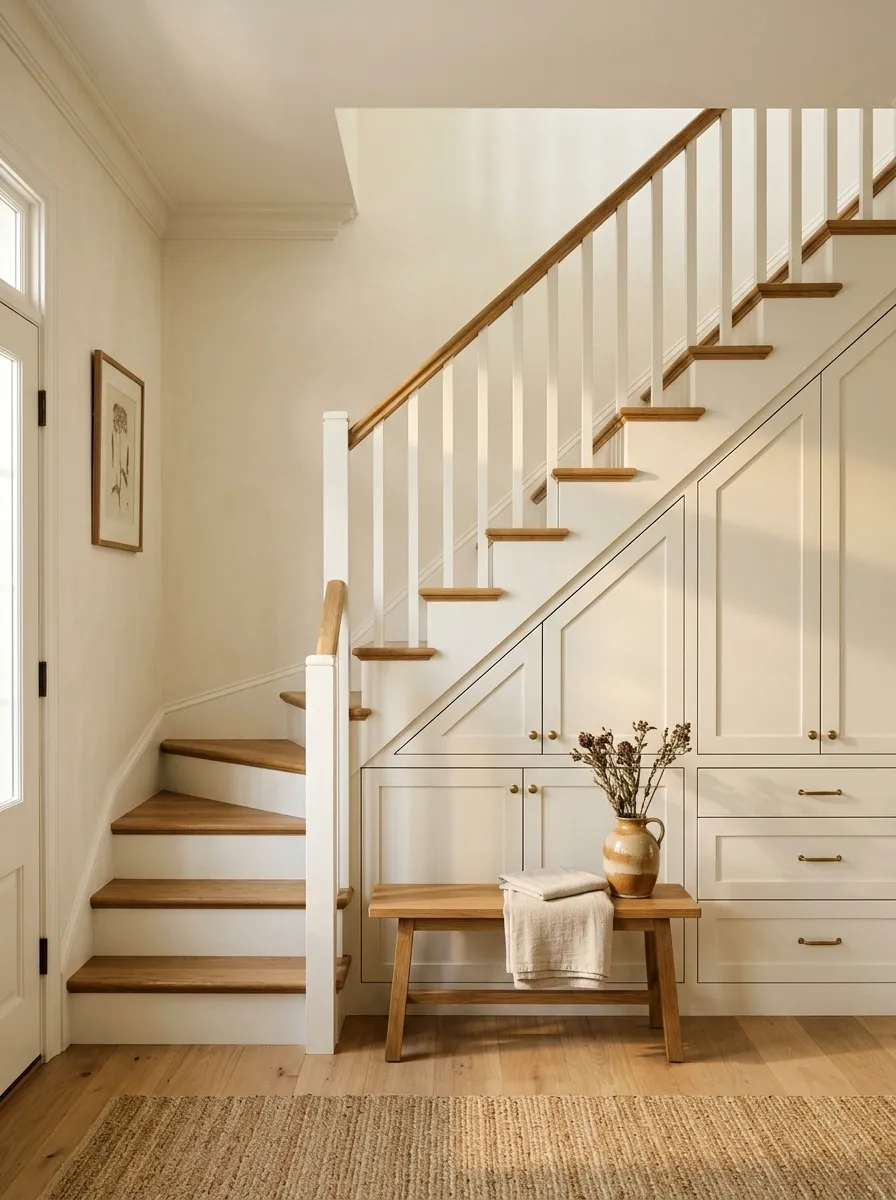 Compact Staircase With Built-In Storage Beneath