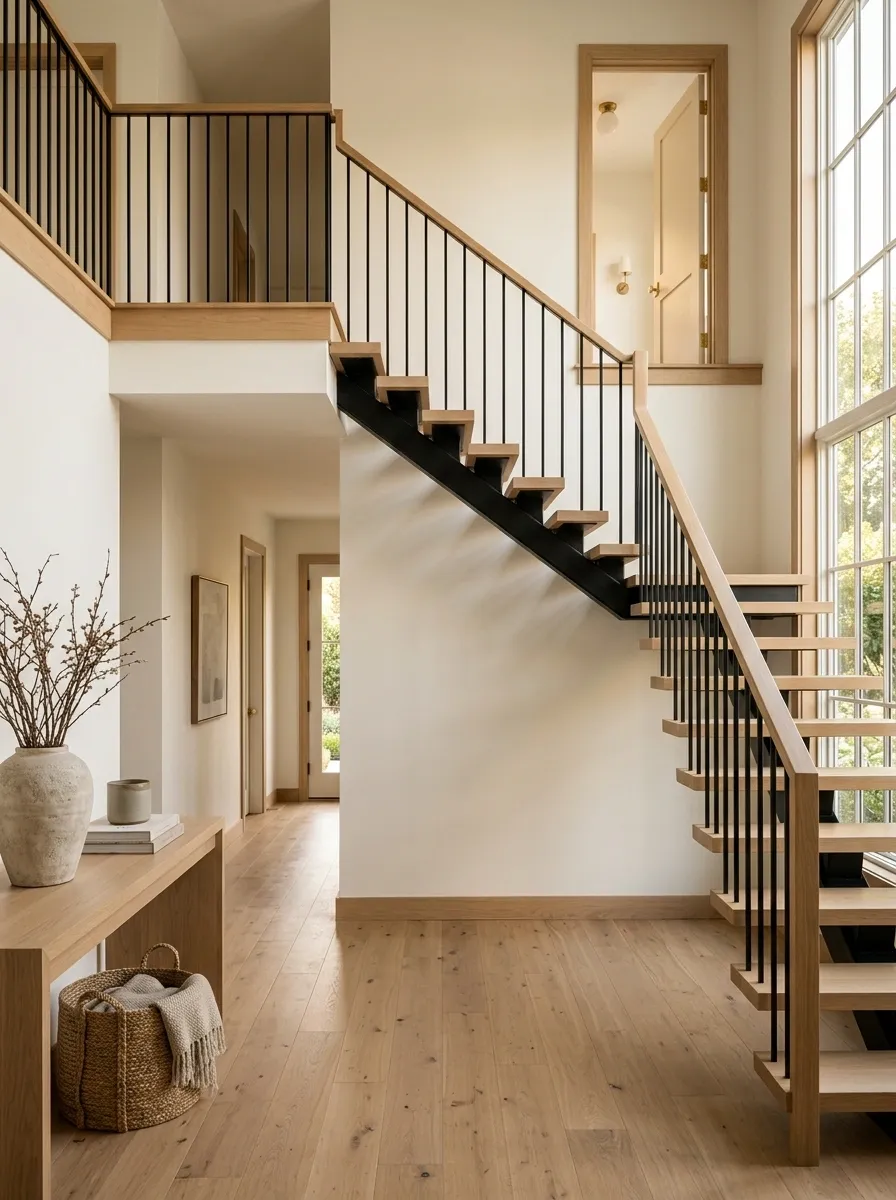 Connect Two Floors With Repeated Metal or Wood Details
