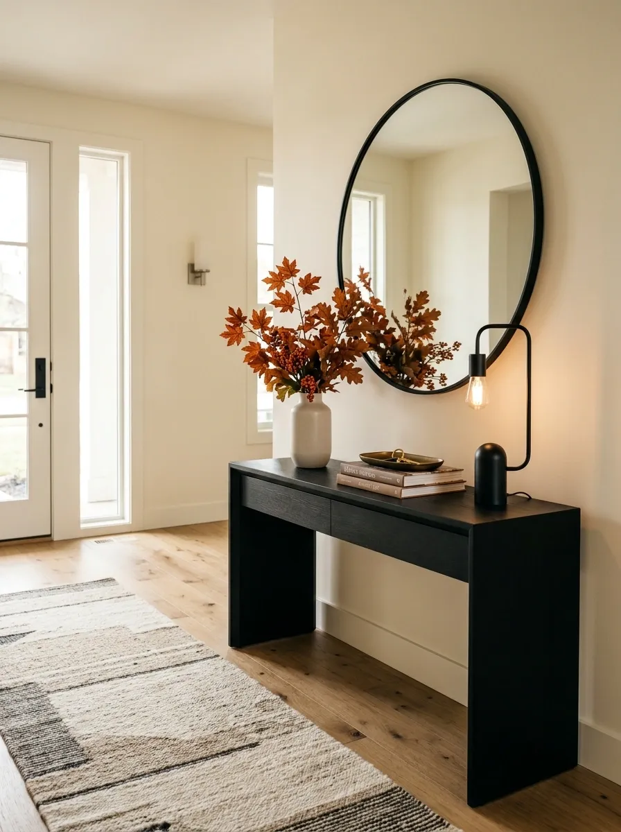 Contemporary Entryway With Black, Cream, and Rust