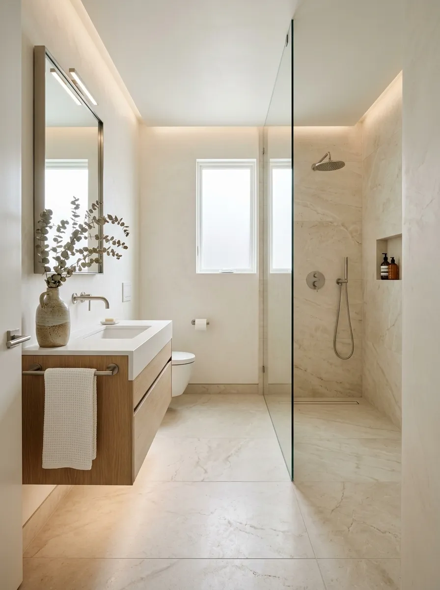 Continuous Floor Tile Straight Into a Curbless Shower