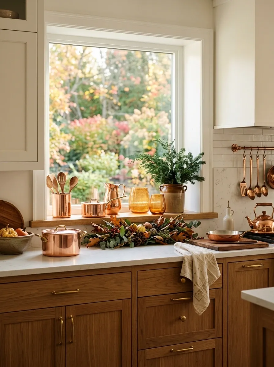 Copper and Evergreen Kitchen Window