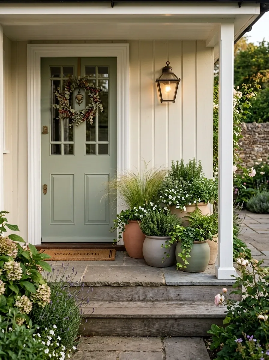 Cottage Entry With One Curved Planter Group