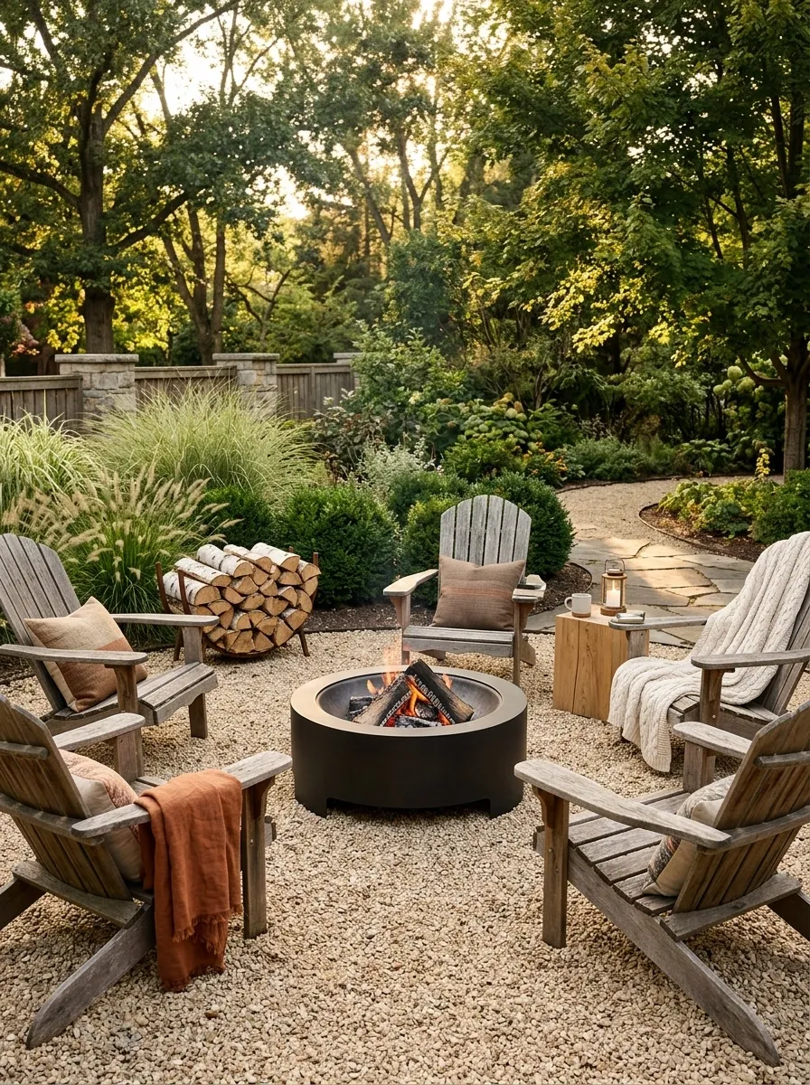 Cozy Fire Pit Corner With Adirondack Chairs