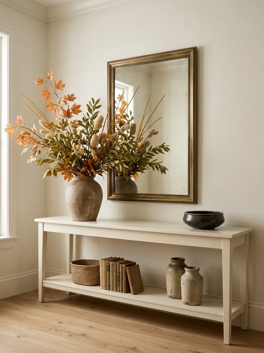 Cream Entry Console With Oversized Fall Branches
