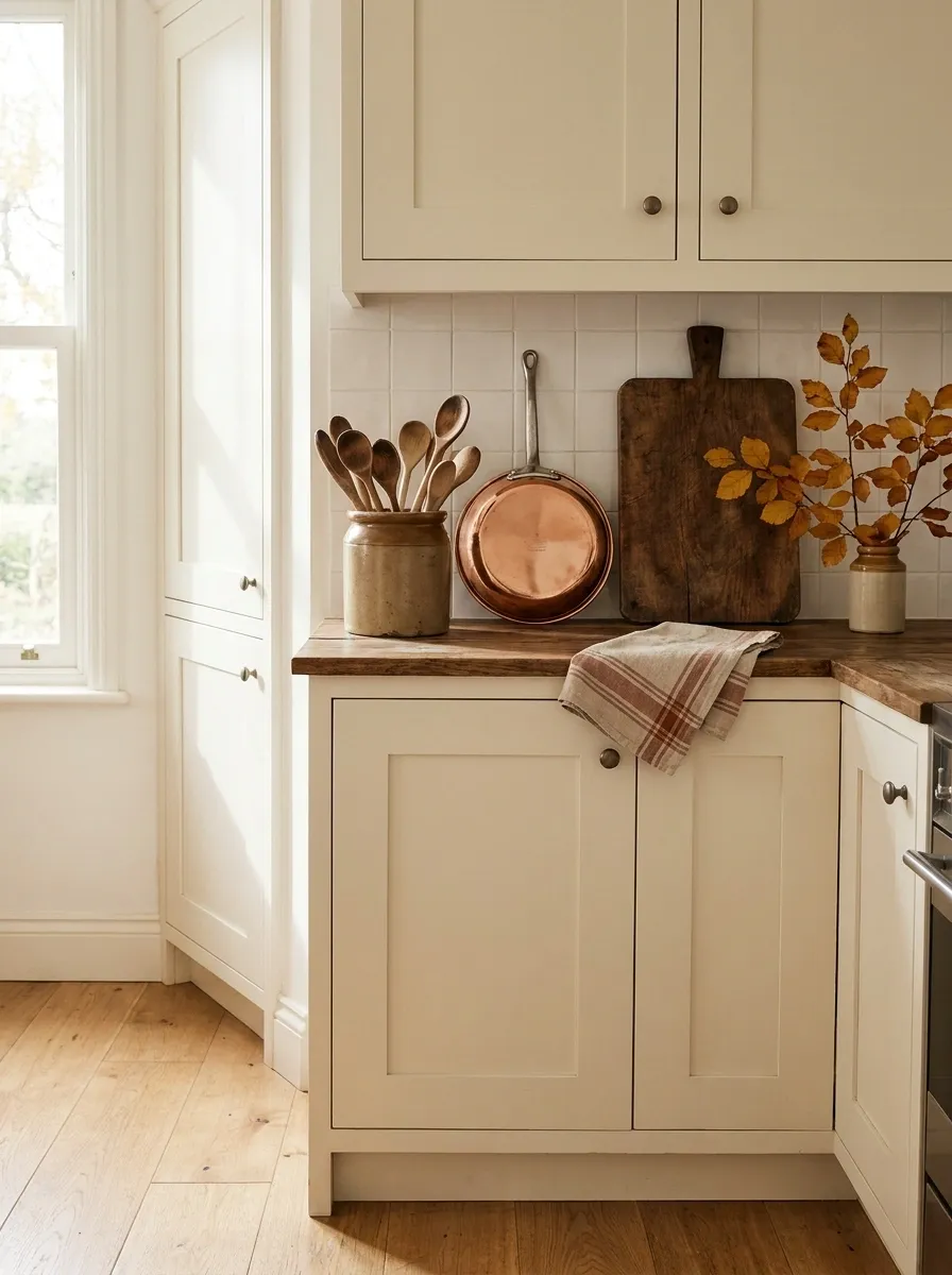 Create a Cottage-Inspired Fall Kitchen Corner With Crockery and Copper