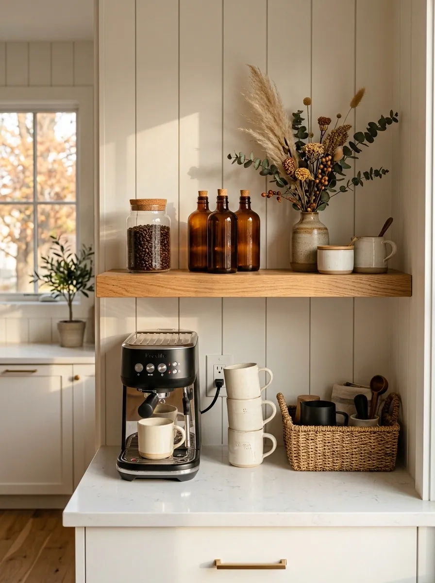 Create a Fall Coffee Nook on an Open Shelf