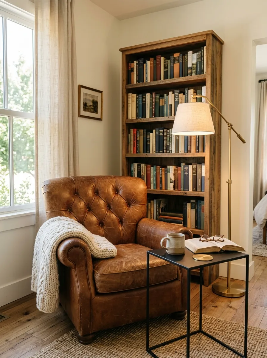 Create a Small Reading Corner With a Leather Chair