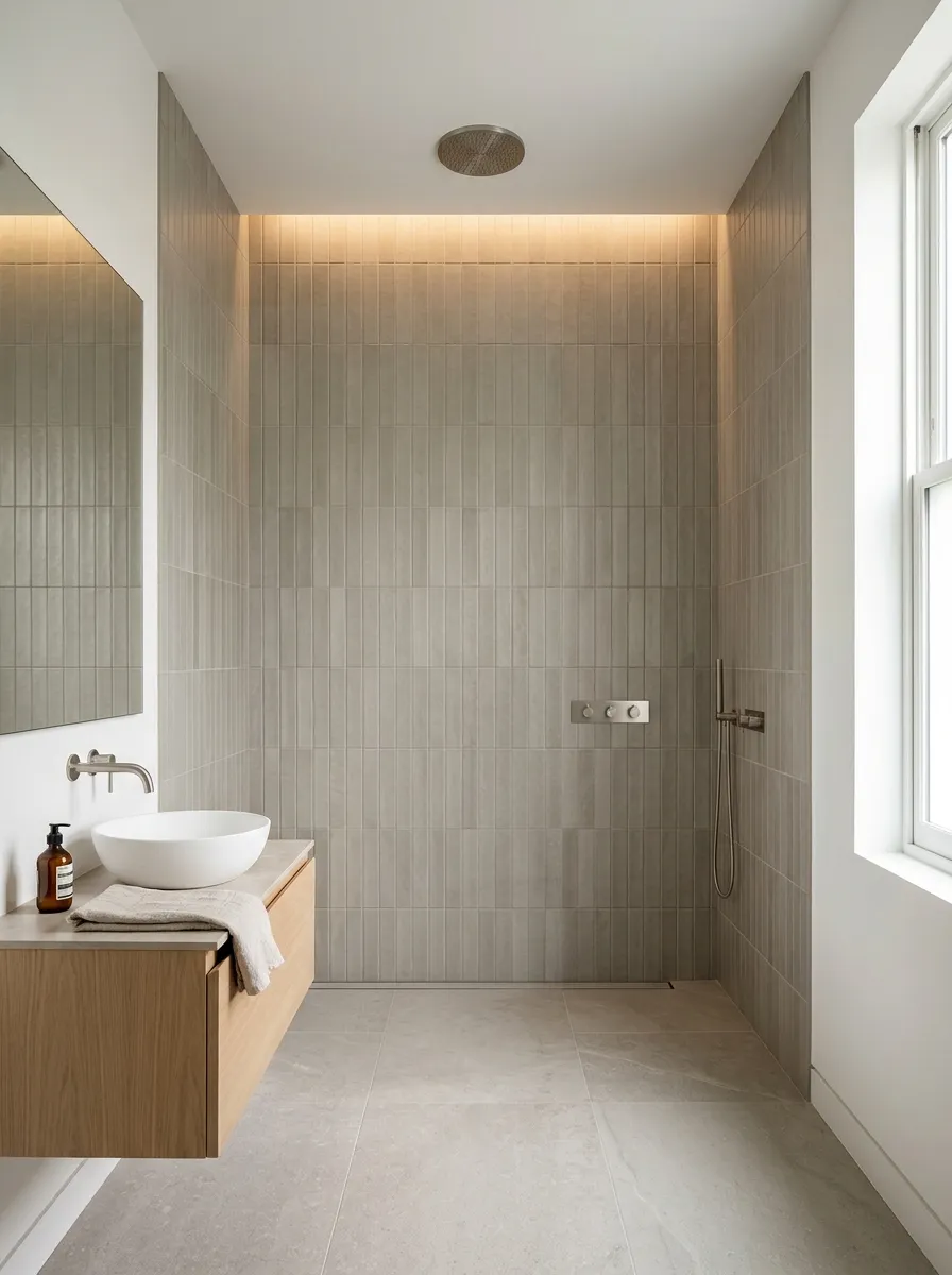 Create a tall tiled wall for a narrow bathroom